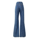 Asymmetric diagonal waist placket jeans