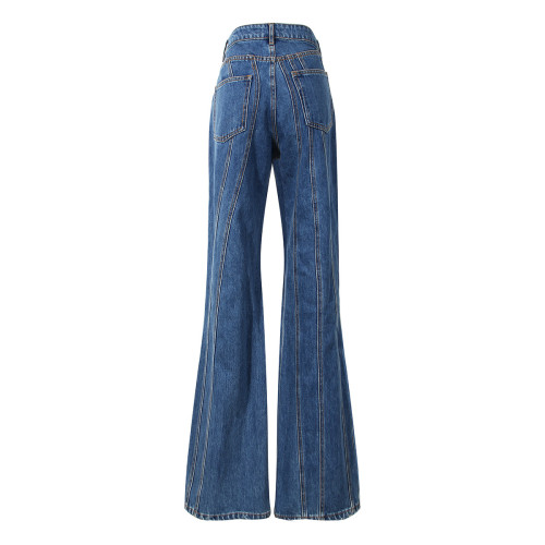 Asymmetric diagonal waist placket jeans