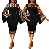 Digital printed long sleeved women's dress