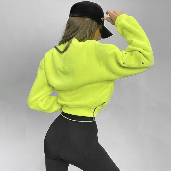 Solid color long sleeved top zippered pullover sweater