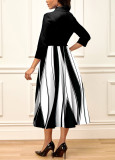 Digital printed V-neck medium sleeved women's dress