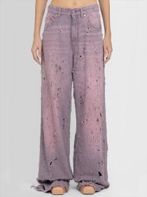 Burn Flower High Waist Straight Barrel Perforated Washed Jeans