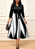 Digital printed V-neck medium sleeved women's dress
