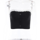 Hollow out contrasting pleated lace top