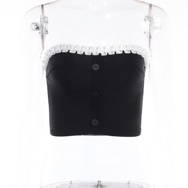 Hollow out contrasting pleated lace top