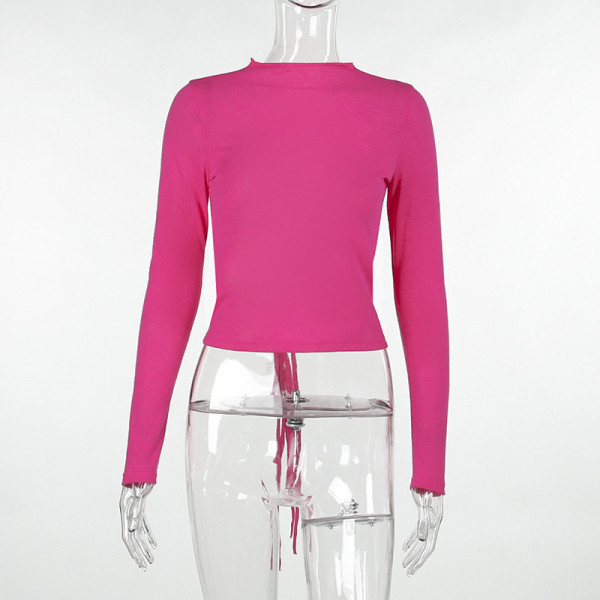 Round neck mesh long sleeved lace cut open back top