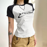 Round neck slim fitting basic short sleeved top