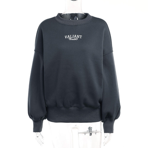Loose knit printed pullover sweater