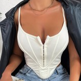 Breasted fishbone waist strap vest