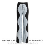 Denim patchwork straight leg wide leg pants