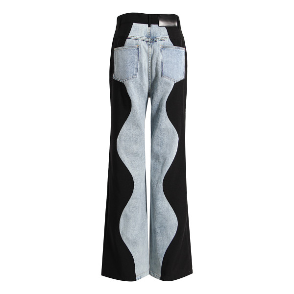 Denim patchwork straight leg wide leg pants