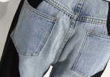 Denim patchwork straight leg wide leg pants