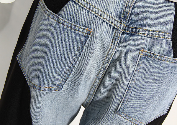Denim patchwork straight leg wide leg pants