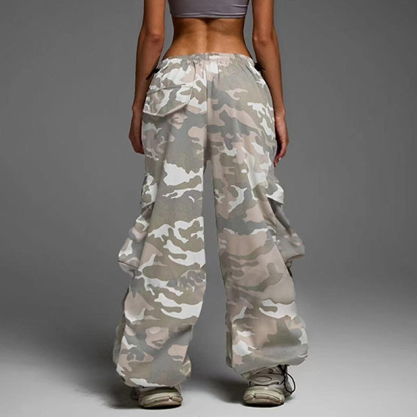 Low rise drawstring loose straight casual pants