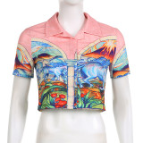 POLO lapel short sleeved navel exposed shirt