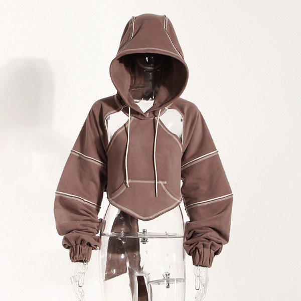 Contrast short hooded sweater