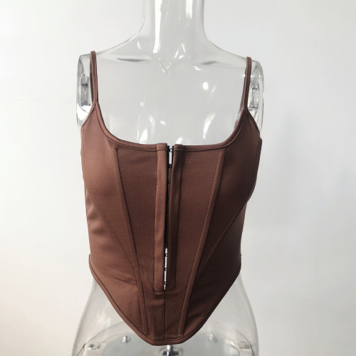 Breasted fishbone waist strap vest