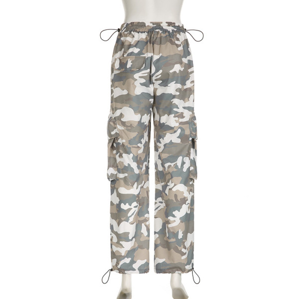 Low rise drawstring loose straight casual pants
