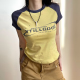 Round neck slim fitting basic short sleeved top