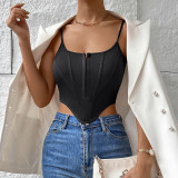 Breasted fishbone waist strap vest