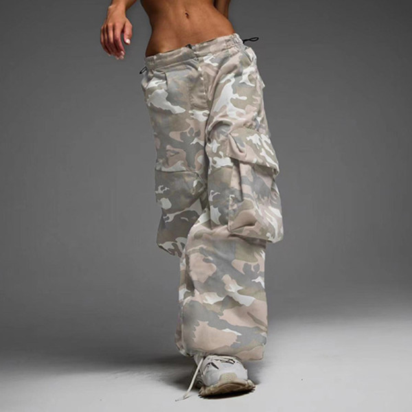 Low rise drawstring loose straight casual pants