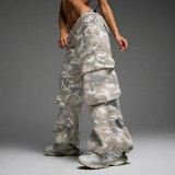 Low rise drawstring loose straight casual pants