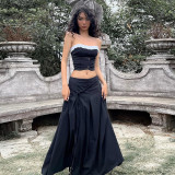 Hollow out contrasting pleated lace top