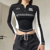 Zipper Long Sleeve Short Top