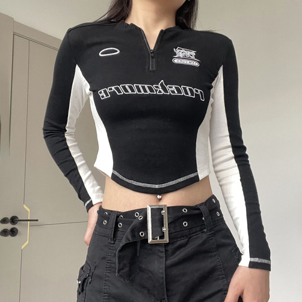 Zipper Long Sleeve Short Top