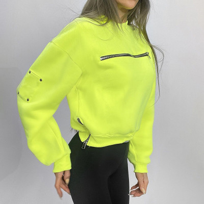 Solid color long sleeved top zippered pullover sweater