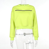 Solid color long sleeved top zippered pullover sweater