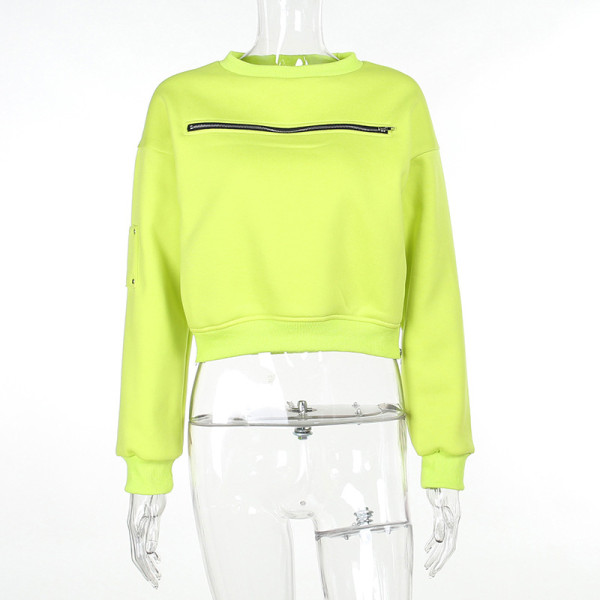 Solid color long sleeved top zippered pullover sweater
