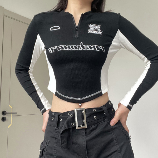 Zipper Long Sleeve Short Top
