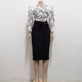Solid color three quarter sleeved white collar women's dress