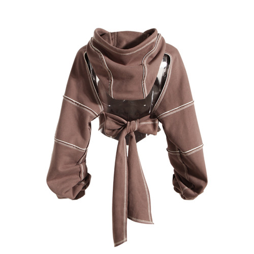 Contrast short hooded sweater