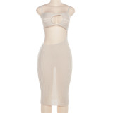 One line neck sexy hollow out slimming wrap buttocks dress