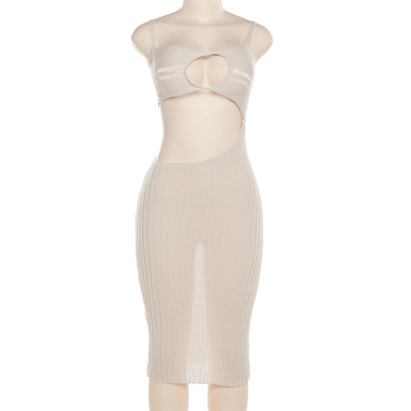 One line neck sexy hollow out slimming wrap buttocks dress
