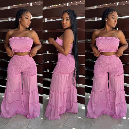 Wood ear edge patchwork bra pants two-piece set