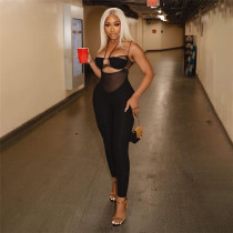 Hollow Perspective Hanging Neck High Waist Tight Knitted One Piece Pants Hollow Perspective Hanging Neck High Waist Tight Knitted One Piece Pants