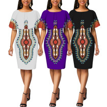 Digital printed short sleeved women's dress