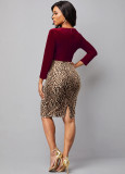 Sexy and fashionable printed V-neck 9/4 sleeve women's dress