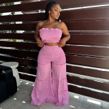 Wood ear edge patchwork bra pants two-piece set