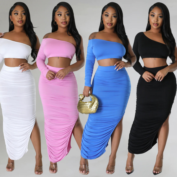 Tight pleated irregular two-piece set