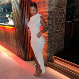 One Shoulder Sleeves Irregular Hem Slim Fit Wrap Hip Dress
