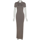 Lapel single breasted split leg length slim fitting buttocks dress