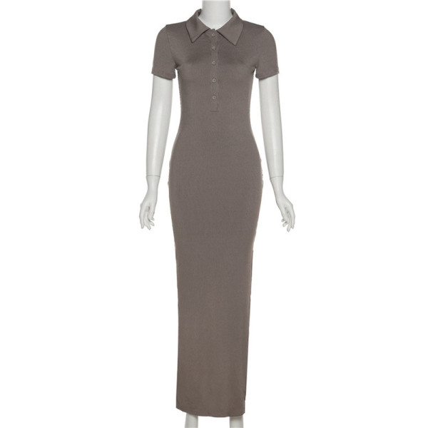 Lapel single breasted split leg length slim fitting buttocks dress