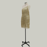 One shoulder fringed slim fitting dress