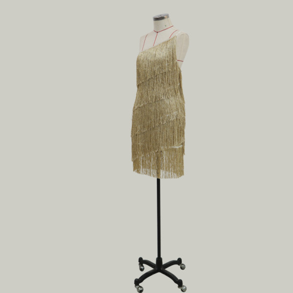 One shoulder fringed slim fitting dress