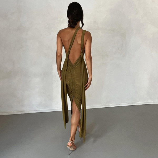 V-Neck Strap Open Back Sexy Wrap Hip Dress