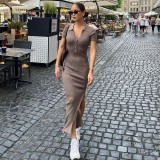 Lapel single breasted split leg length slim fitting buttocks dress